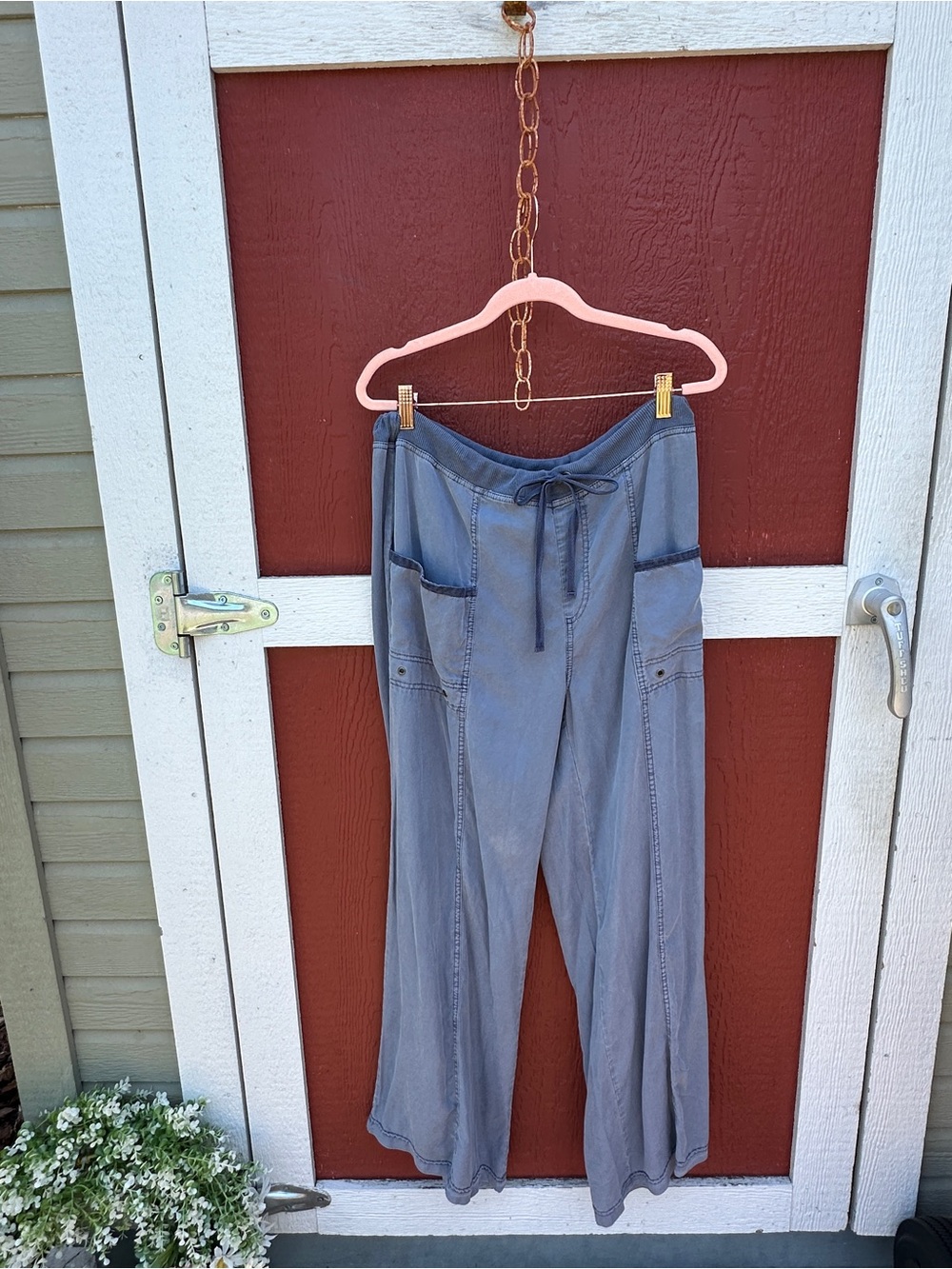 XCVI Washed Slate Blue Drawstring Wide-Leg Pants